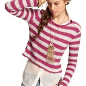 Free People pink striped cropped sweater